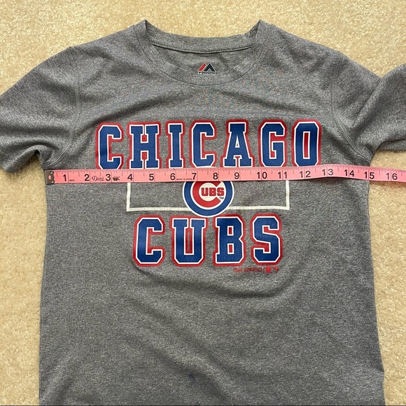 Majestic Chicago Cubs Crew Neck TShirt Youth Small 8 Heather Gray Spell Out - Picture 6 of 7